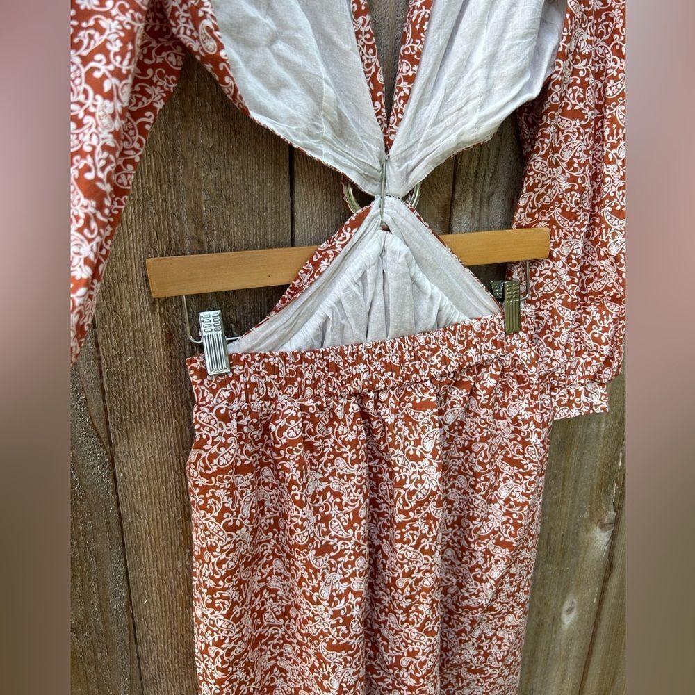 O.P.T. Orange Paisley Cut Out Long Sleeve Dress - Picture 11 of 12